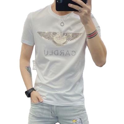 China summer brand fashion Breathable Anti-wrinkle and warm drill spring thin round neck mercerized cotton thin short sleeve T-shirt men for sale