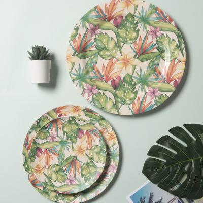 China Sustainable MLS Round Shaped Restaurant Plate OEM Bamboo Fiber Dinnerware Sets for sale