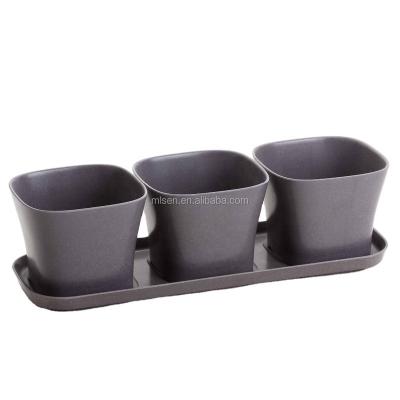 China Biodegradable popular design bamboo fiber flower pot with tray for sale