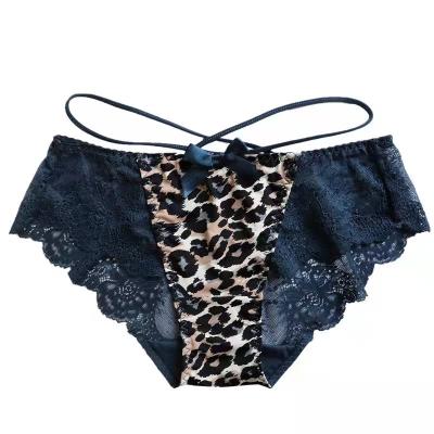 China Breathable ladies thongs panties women's panties antibacterial lace leopard print bikini bottoms sexy cotton seamless underwear hollow out for sale