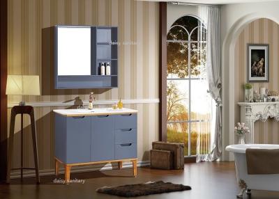 China Grey Free Standing Bathroom Vanity Units , PVC And Oak Wood Stand Alone Sink Vanity for sale