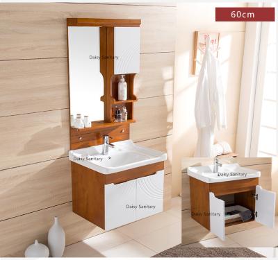 China Popular Wood Color Wall Mount Bathroom Vanity 60 Inch Smooth Surface For Show Room for sale