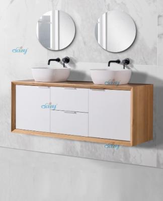 China Double Sink Solid Timber Vanity Units , 150 Inch Timber Vanity Units For Bathroom for sale