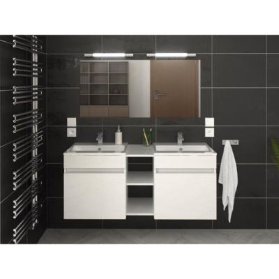 China Warm White Double Sink Bathroom Vanity Open Or Full Back Board Structure for sale