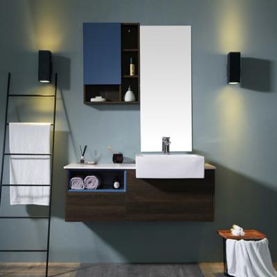 China Wood Color Single Sink Vanity , Modern Bath Vanity With Basin Over The Counter for sale