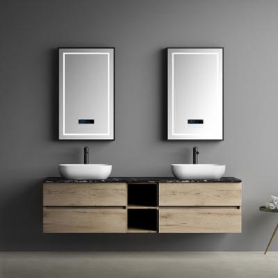 China Wood Colour Black Table 4 Drawers Bathroom Vanity With Two Touch Mirrors for sale