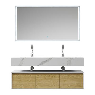 China Big Mirror Wall Hung Double Vanity White Body Three Wood Colour Drawers for sale