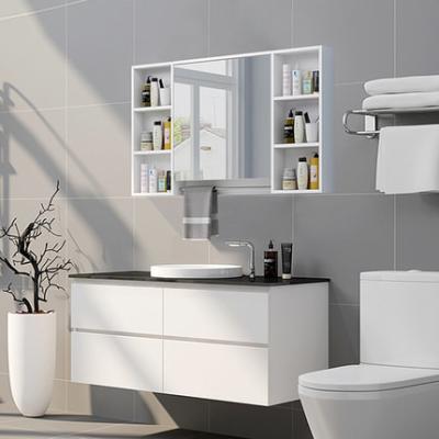 China Simple Style Wall Mount Bathroom Vanity With 4 Drawers And Mirror Cabinet for sale