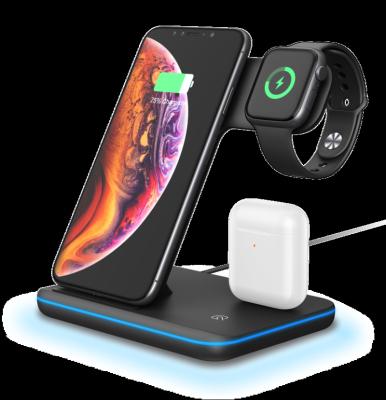 China 3in1 Multifunction 2021 Hot Selling 3-in-1 Wireless Charger Multi-function Desktop Vertical Charging Base Qi Certified 15W Fast Charge for sale