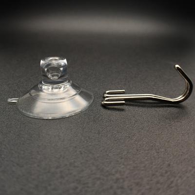 China Easy to Use 30mm Diameter Small PVC Clear Suction Cup with Intricate Double Metal Hook for Home or Glass for sale