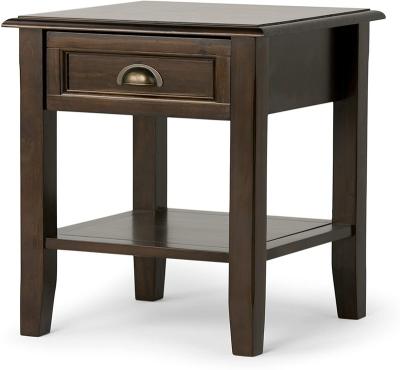 China Detachable Wide Square Solid Wood Traditional Side Table Brown With Storage Space 1 Drawer And 1 Shelf Fit In Living Room And Bedroom for sale