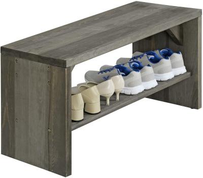 China Expandable Gray Vintage Entryway Solid Wood Bench With Shoe Storage Rack for sale