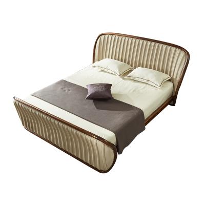 China Luxury Wooden Bed Set Luxury White Leather Bedroom Furniture Wood Frame for sale