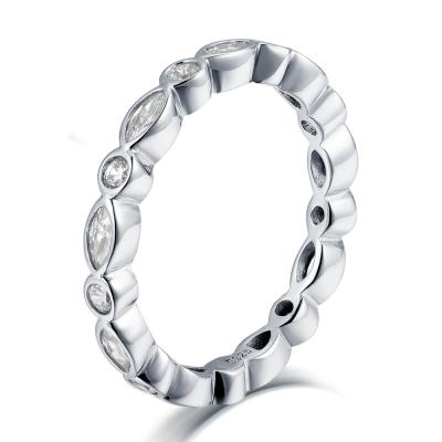 China CLASSIC Custom Design 925 Sterling Silver Cubic Zircon Bezel Set 3A Full Eternity Ring Marquise For Woman for sale