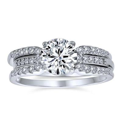 China FASHIONABLE Keeping Engagement Wedding Ring Set Sterling Silver Solitaire 3A CZ for sale