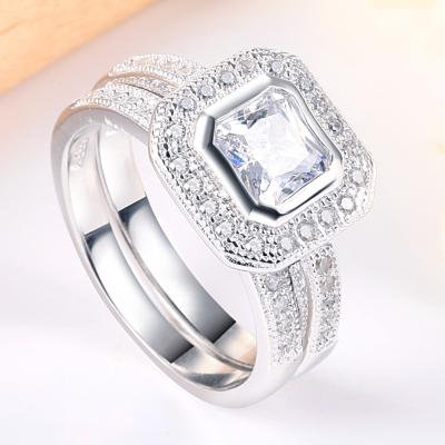 China Tonglin Art Deco 925 FASHIONABLE Jewelry TL-311 Ring Zircon Asscher Cut Gold Silver Plated Women Wedding Ring Set for sale