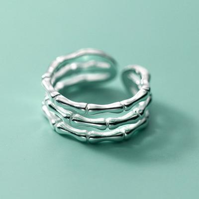 China FASHIONABLE 925 Sterling Silver Ring Wome Three Layers Of Ring Simple Hollow Fresh Hand Bamboo Ring for sale