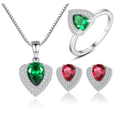 China New Trendy Fashion Women Jewelry Set 925 Sterling Silver Jewelry Cubic Zirconia Pear Cut Color Dubai Synthetic Gold Plated Jewelry Set for sale