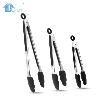 China Sustainable High Quality Heat Resistance Silicone Stainless Steel Kitchen Tools Non-Stick BBQ Cooking Food Tongs for sale