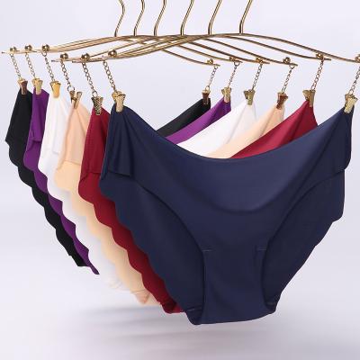 China High Quality Breathable Sexy Low Rise Sexy Ice Silk Women's Seamless Panties Solid Ultrathin Women's Underwear Ruffles Briefs Lingerie for sale