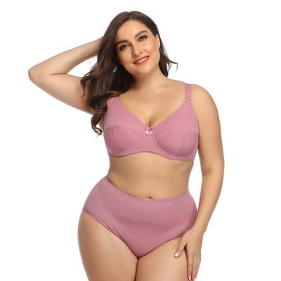 China Solid Color Seamless Breathable Plus Size Bra And Panty Set Plus Size E Cup Women Lingerie Underwear Panties And Bra Set for sale