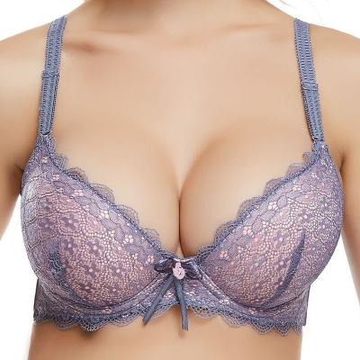 China Women's Breathable Soft Comfortable Adjustable Sexy Busty Cup Big Cup Gathering Large Size Ladies C Fat Lace Up Plus Size Bras for sale