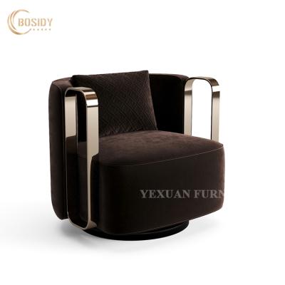 China 2021 Hotel Elegant Gold Velvet Stainless Steel Armchair New Lobby Sofa Furniture Steel Luxury Upholstered Design for sale