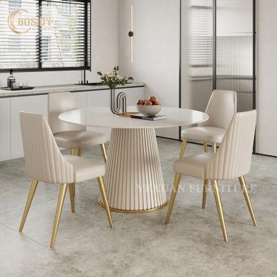 China Modern round marble marble dining table set 6 seater designs Foshan new manufacture 2021 for sale