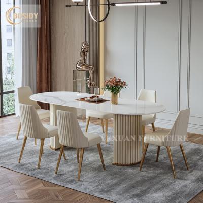 China 2021 Modern Marble Top Dining Tables Gold Stainless Steel Marble Dining Tables for sale