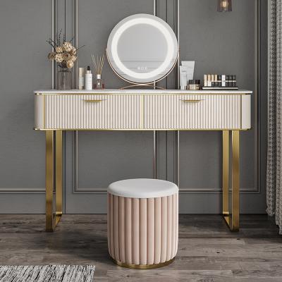 China Modern Luxury Stainless Steel Leg Adjustable Leg Gold Girls Bedroom White Marble Dressing Table Kids Girls White Marble Dressing Table for sale