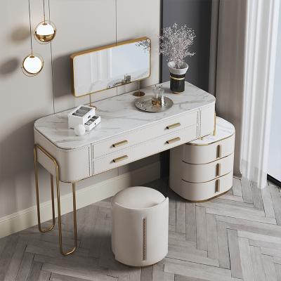 China (Other) Adjustable Gold Frame Gold Stainless Steel Leg Vanity Vanity Makeup White Marble Top Dressing Table for sale