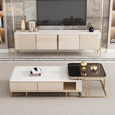 China Extendable Luxury Modern Living Room Furniture TV Unit And Coffee Table Set With Marble Top for sale