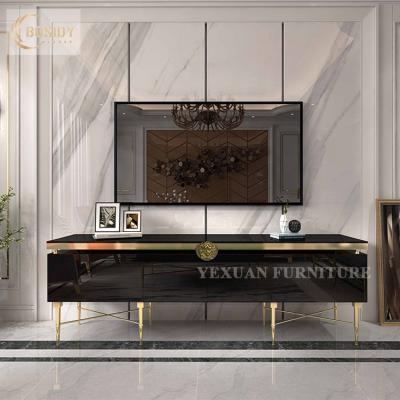 China Wholesale Steel Gold Living Room TV Console Stand Modern Black And Gold TV Stand for sale