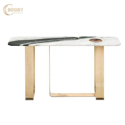 China Luxury Italian Stainless Steel Console Table In Living Room Marble Gold Stainless Steel Top New Design 2021 for sale