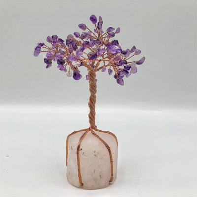 China Handmade commemorative natrual purple crystal copper wrapped copper tree of life quartz bass decoration gift decoration for sale