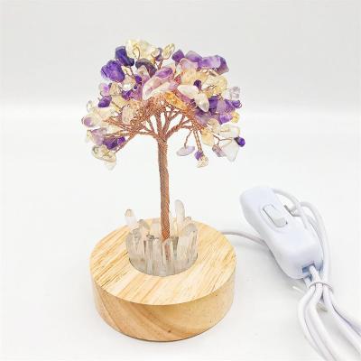 China Handmade exquisite natrual crystal copper wrapped copper tree of life decoration gifts LED night light for sale