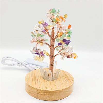 China Handmade hot sale natrual yellow crystal copper wrapped copper tree of life decoration LED night light for sale