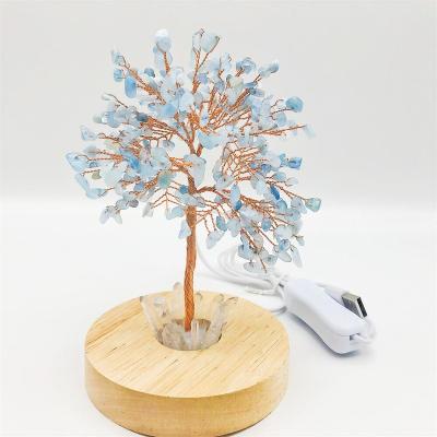 China Handmade natrual crystal copper wrapped copper tree of life decoration LED night light for sale