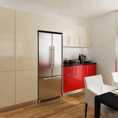 China Uganda Modern Project Kitchen Laminate Kitchen Furniture Red Colored Modern Cabinet for sale