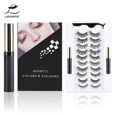 China High quality soft natural faux soft Mink Magnetic Eyelashes 3d accent with magnetic eyeliner and tweezers Kit Thick Magnetic Eyelash Vendor for sale