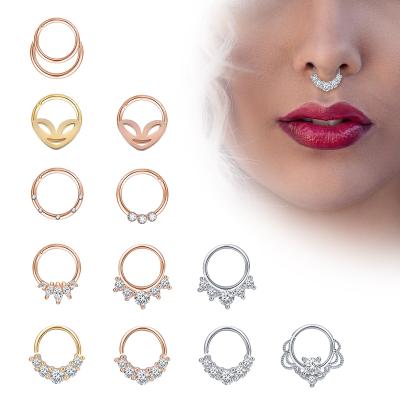 China POENNIS 9 Ball Closure Nose Ring Cute Bling Crystal Septum Zircon Face Gold Skull Septum Nose Ring Punks for sale