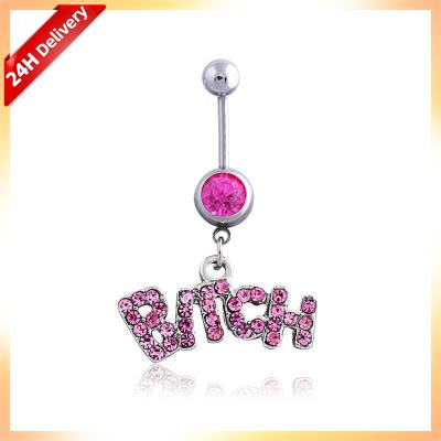 China HOVANCI Letter Belly Button Ring 316L Stainless Steel Belly Button Rings CZ Crystal Body Piercing Jewelry for sale