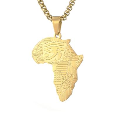 China FASHIONABLE HOVANCI Hiphops Rap Jewelry 18K Gold Plated 316L Stainless Steel African Map Pendant Necklace For Men for sale