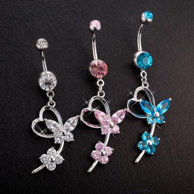 China No New POENNIS Delicate Colorful Butterfly Dangling Navel Rings 6 Butterfly Belly Piercing Jewelry for sale