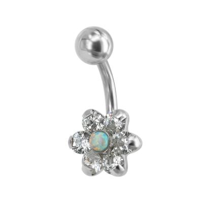 China Fashionable Crystal and Flower Shape Navel Jewelry Belly Ring 316L Stainless Steel Opal Piercing for sale