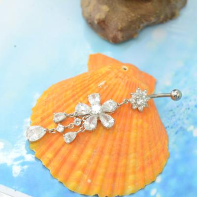 China Beautiful Fashion Design Stainless Steel Shiny Flower Crystal Belly Piercing Jewelry for sale