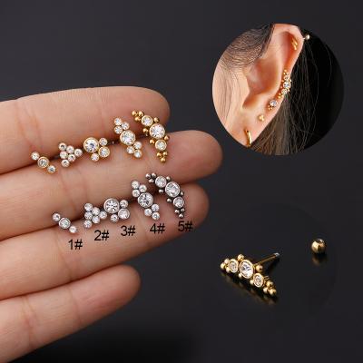 China POENNIS FASHION 16G Tragus Piercing 10 Threaded Zircon Outer Ear Septum Cartilage Helix Ear Piercing Stud for sale