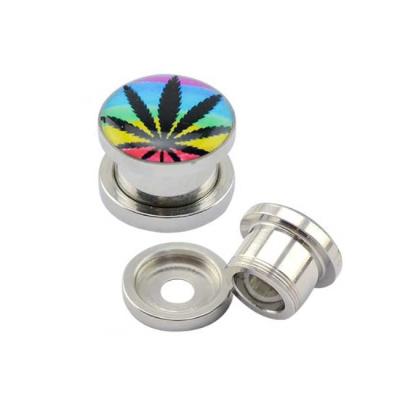 China Body jewelry factory TP011170 stainless steel rasta pot leaf led light ear plug battery body jewelry factory for sale