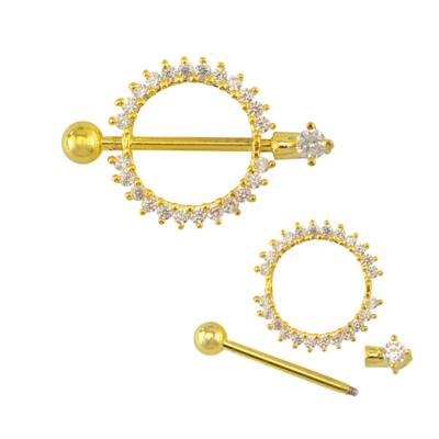 China Body Jewelry Nipple Ring ALLOY Barbell Type Piercing Crystal Gold Circle Nipple Ring for sale