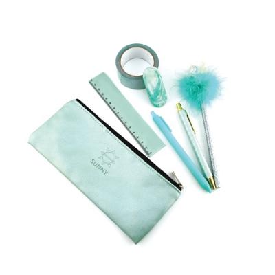 China PU+Plastic+Paper Ins style cheap price wholesale writing pen eraser ruler tape pencil case kiting gift stationery set for school students for sale